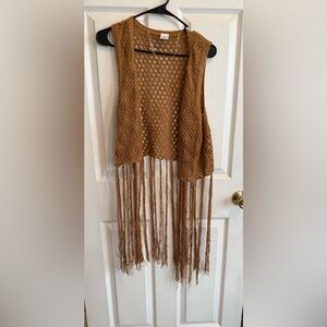 Chic Tan Fringe Knit Poncho